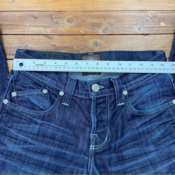 ROCK & Republic dark blue Henlee  jeans with a button fly skull head rock biker - Picture 11 of 15